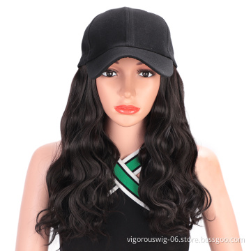 Black Women Hair Wavy Extensions Wig Baseball Hat Wig Long Wave curly Brown Wholesale Wig Hats